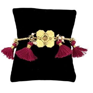 NWT Anthropologie Shiraleah Freya Bracelet Gold Magenta Tassel Boho Jewe…